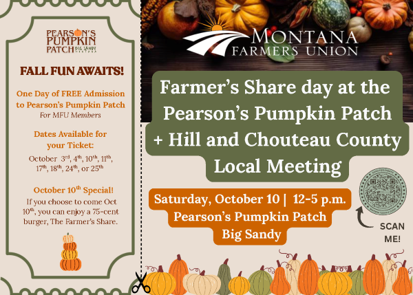 Fall flyer for the Farmer's Share day at the Pearson's Pumpkin Patch